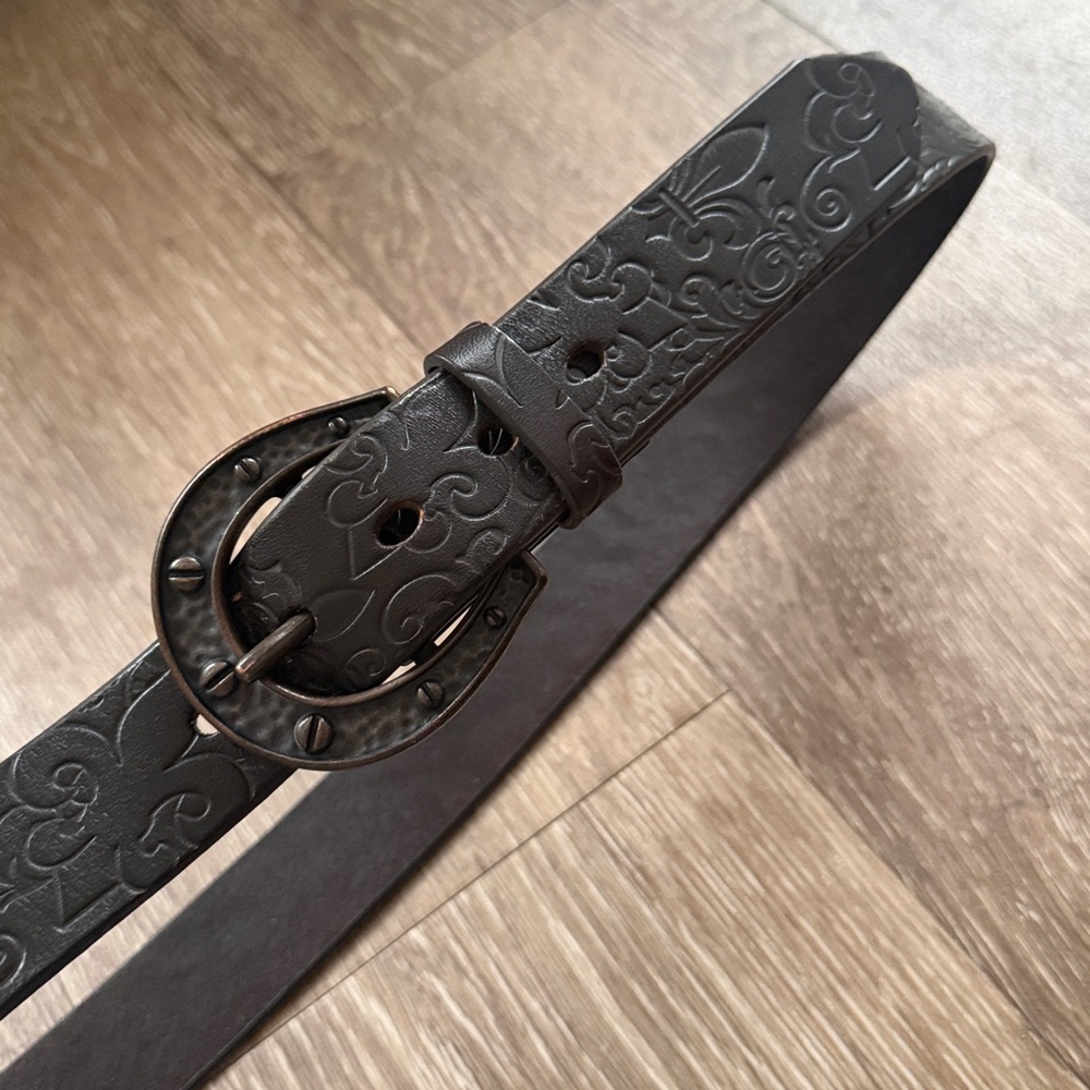Ariat Leather Belt Fleur de Lis Horseshoe‎ Brown Buckle Western size large - Picture 6 of 6